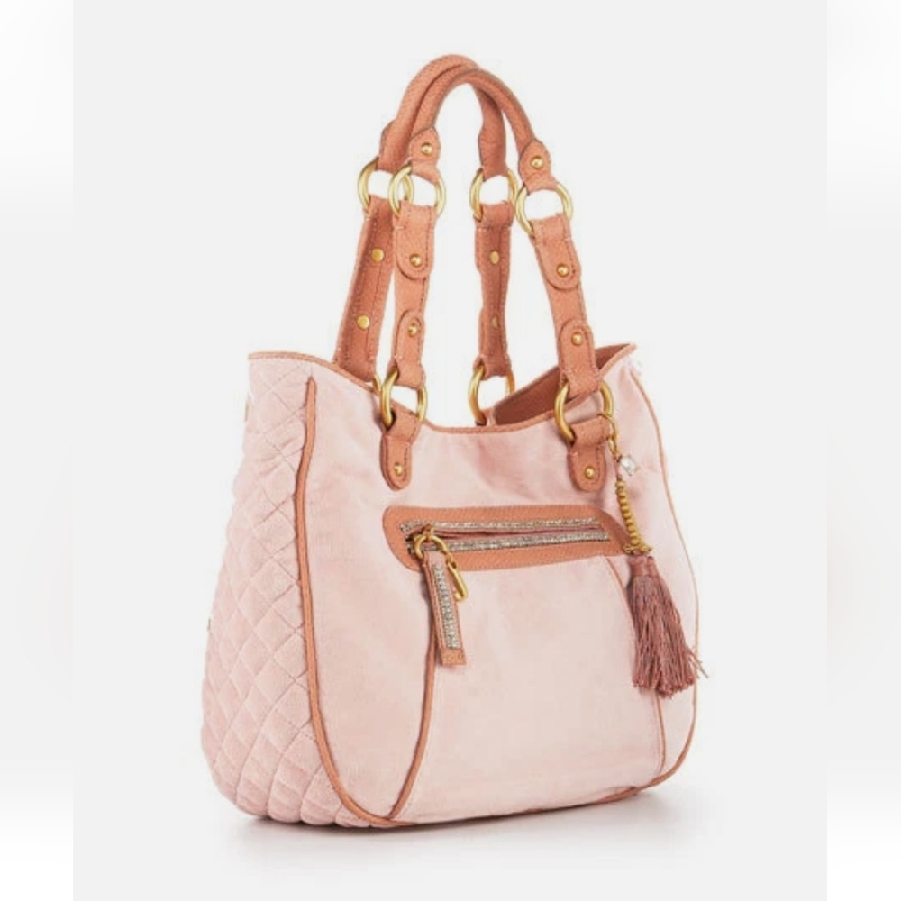 RARE, VINTAGE, Y2K NWT Juicy Couture HELENA Powder Pink Velour Shoulder Bag-$228 - Picture 2 of 16
